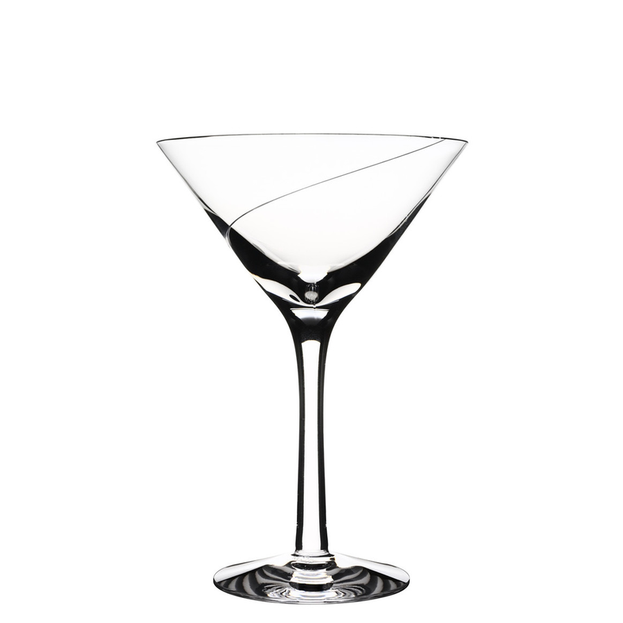 The KostaBoda: Line Martini Glass, featuring a clear design with a subtle curve near the rim, stands upright on a white background and exemplifies fine Swedish craftsmanship.