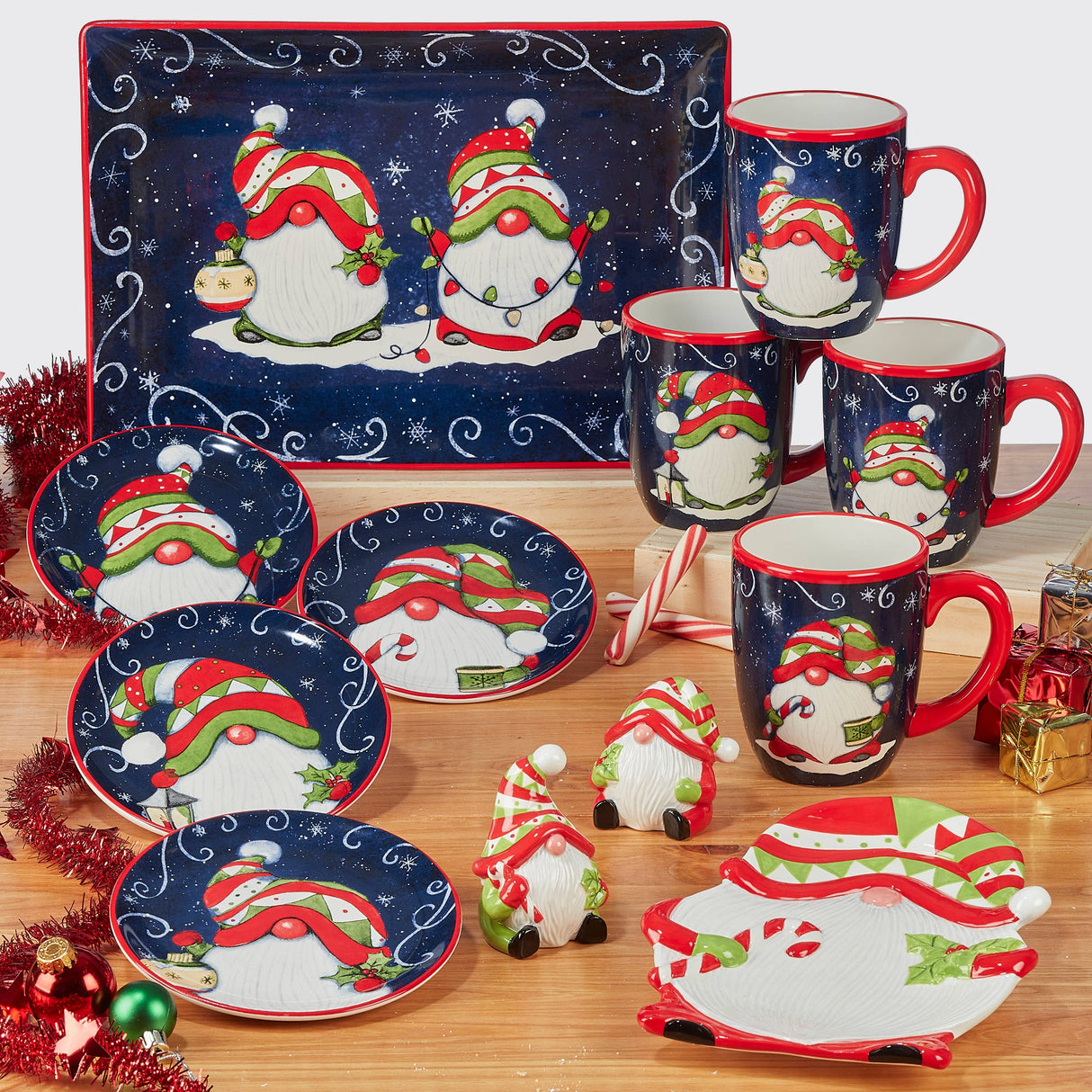 Add a touch of holiday cheer to your table with the Holiday Magic Christmas Gnomes Rectangular Ceramic Platter (14" × 10"), featuring festive gnome designs perfect for serving holiday treats.