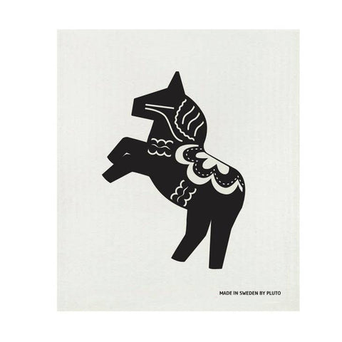 Dish Cloth: Dala Horse Rearing, Black