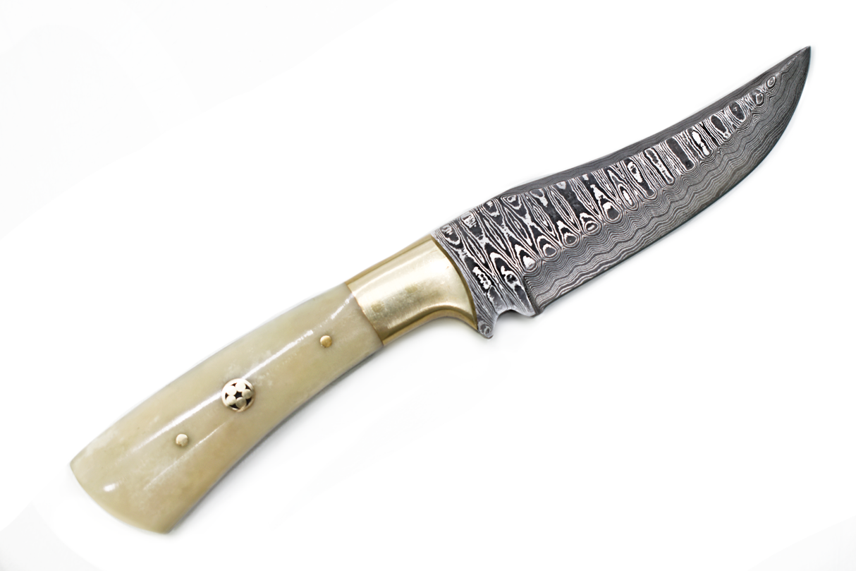 Knife: Damascus Steel Knife Blade with Camel Bone Handle Knife