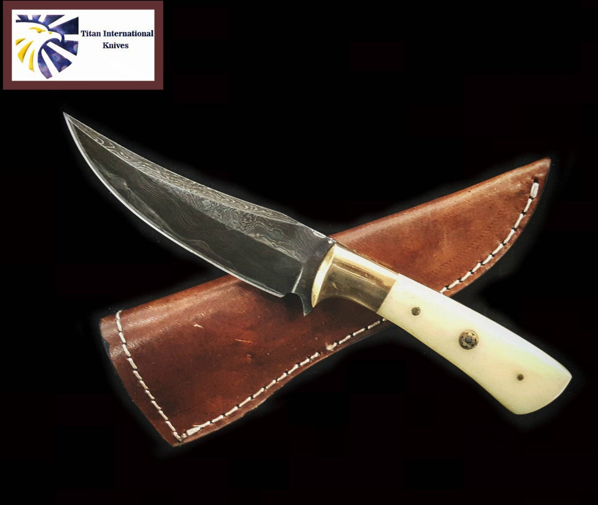 Knife: Damascus Steel Knife Blade with Camel Bone Handle Knife