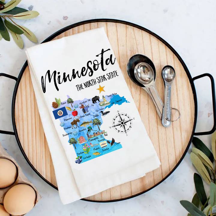 Tea Towel: Minnesota State Map Souvenir Kitchen Cotten Flour Sack Towel