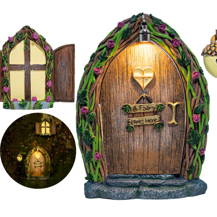 Garden Ornament: Opening Fairy Door and Window For Trees with Light Yard Art (Glow in the Dark)