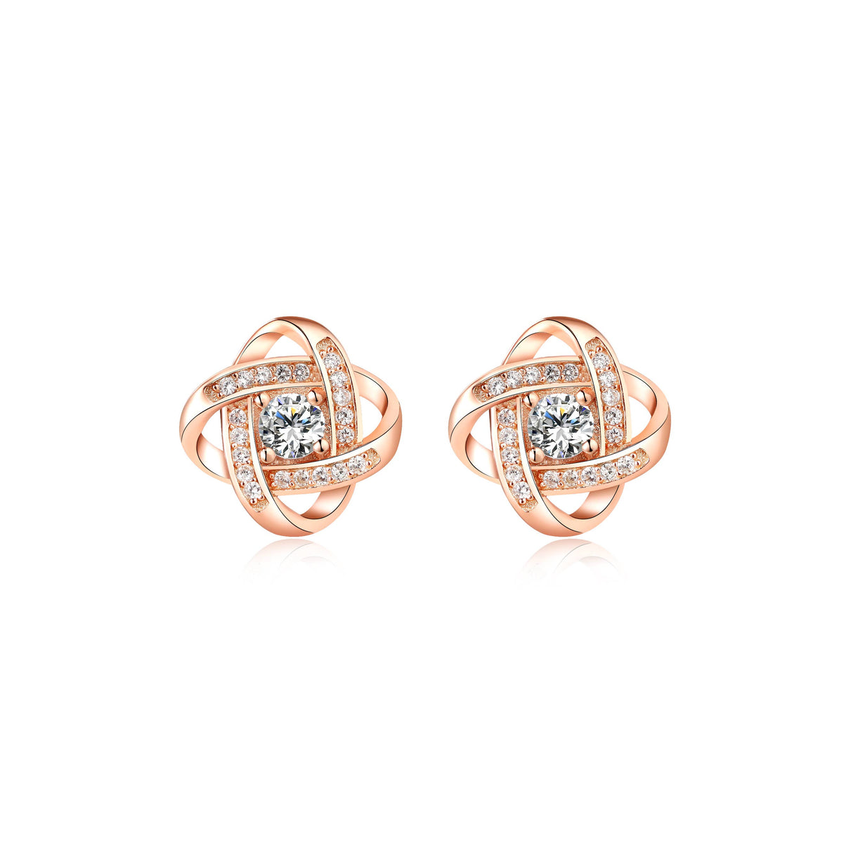 The Ice Dance necklace features rose gold and sterling silver with brilliant-cut cubic zirconia on an 18 chain, displayed on a white background.