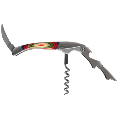 The Marrakesh Collection Waiter's Friend Corkscrew showcases a vibrant design and multitool functionality, including a foil cutter, corkscrew, and bottle opener blade.