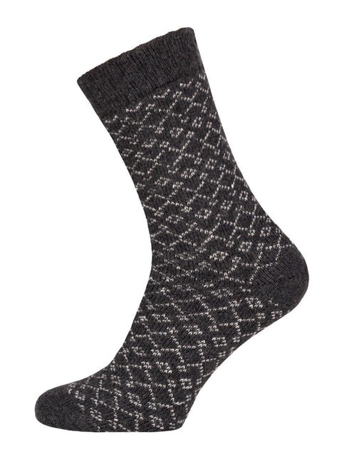 Diamond Pattern Black Plain Thick Wool Sock 45%