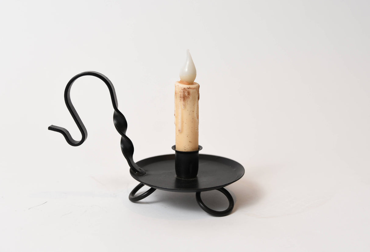 Candle Holder: Wrought Iron Raised Taper Candle Holder - Black 4.55" Diameter and 5" high