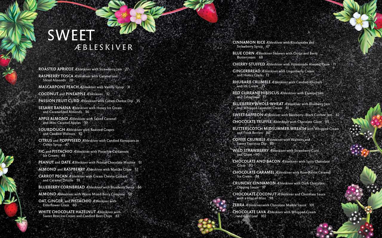 Discover Aebleskiver by Pim Pauline Overgaard—a book offering a fresh take on traditional Danish pancakes with detailed recipes and toppings, beautifully presented with berry and floral accents on a black backdrop.