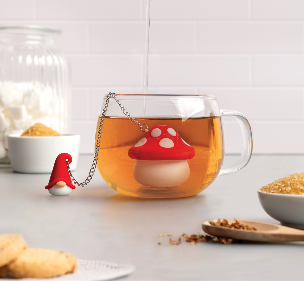Tea Strainer: Enchan-Tea Loose Leaf Tea Strainer Diffusers - Silicone Mushroom Tea Holder & Gnome