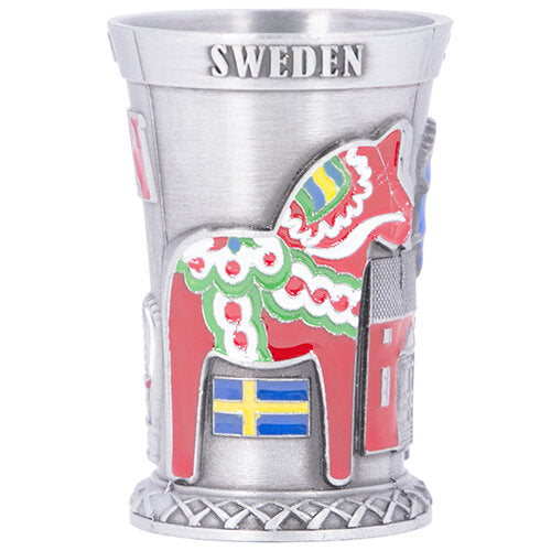 Shot Glass: Dala Horse, Moose, Swedish Flag Sweden Metal