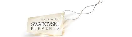 A cream-colored tag reading "Made with Swarovski Elements," attached with a silver string—perfect for showcasing your April Crystal Swarovski® Crystals Spiral Dangle Earrings.