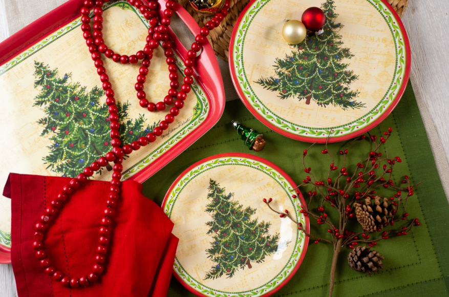 The Merry Christmas Tree Bamboo Serving Tray makes an eco-friendly addition to your table, featuring festive tree designs—perfect for serving or as a thoughtful Christmas hostess gift.