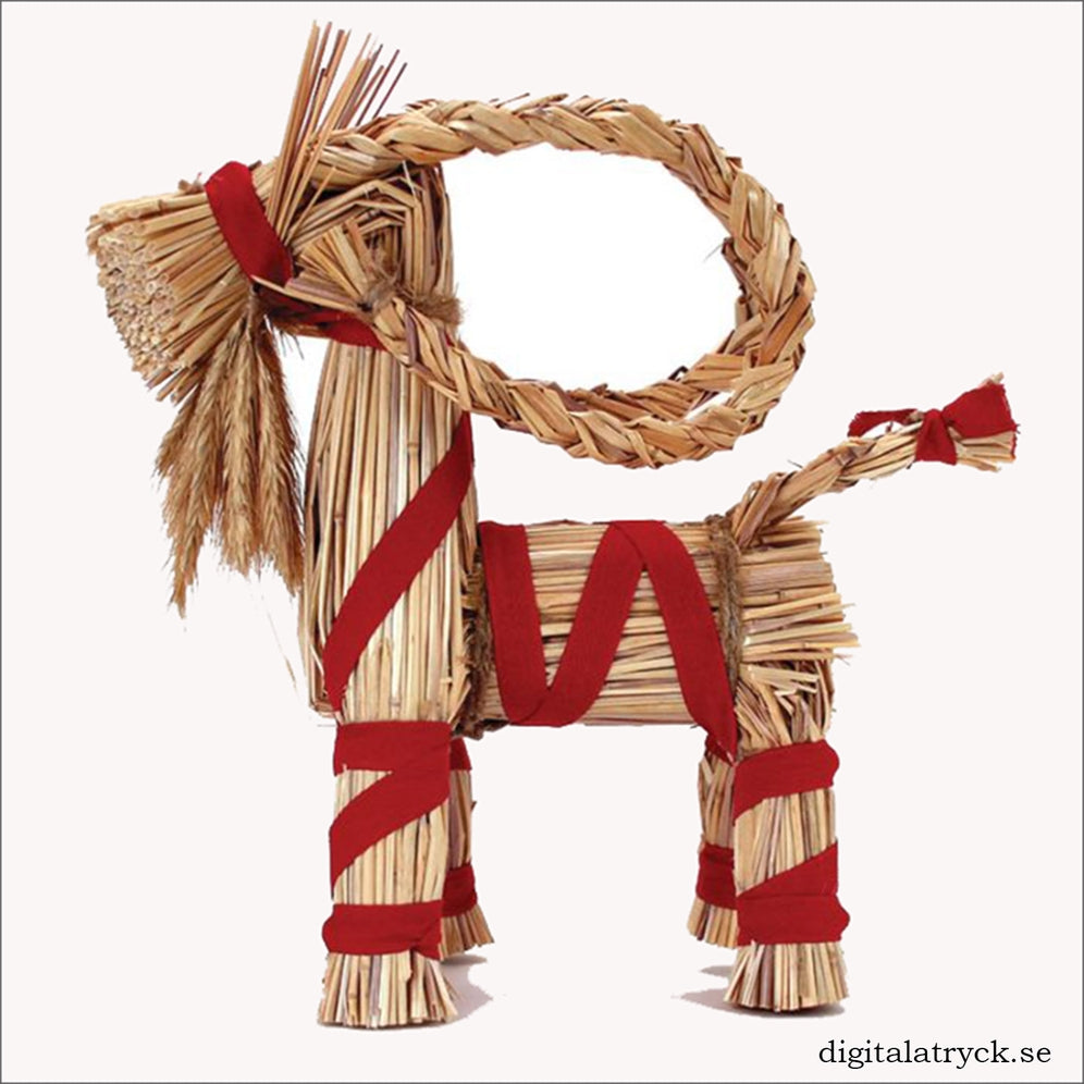Featuring a classic Straw Julbock Christmas Goat, this Swedish dishcloth (7 5/8x7 5/8) showcases the iconic Yule Goat design—a timeless Scandinavian holiday decoration—set against a plain background.