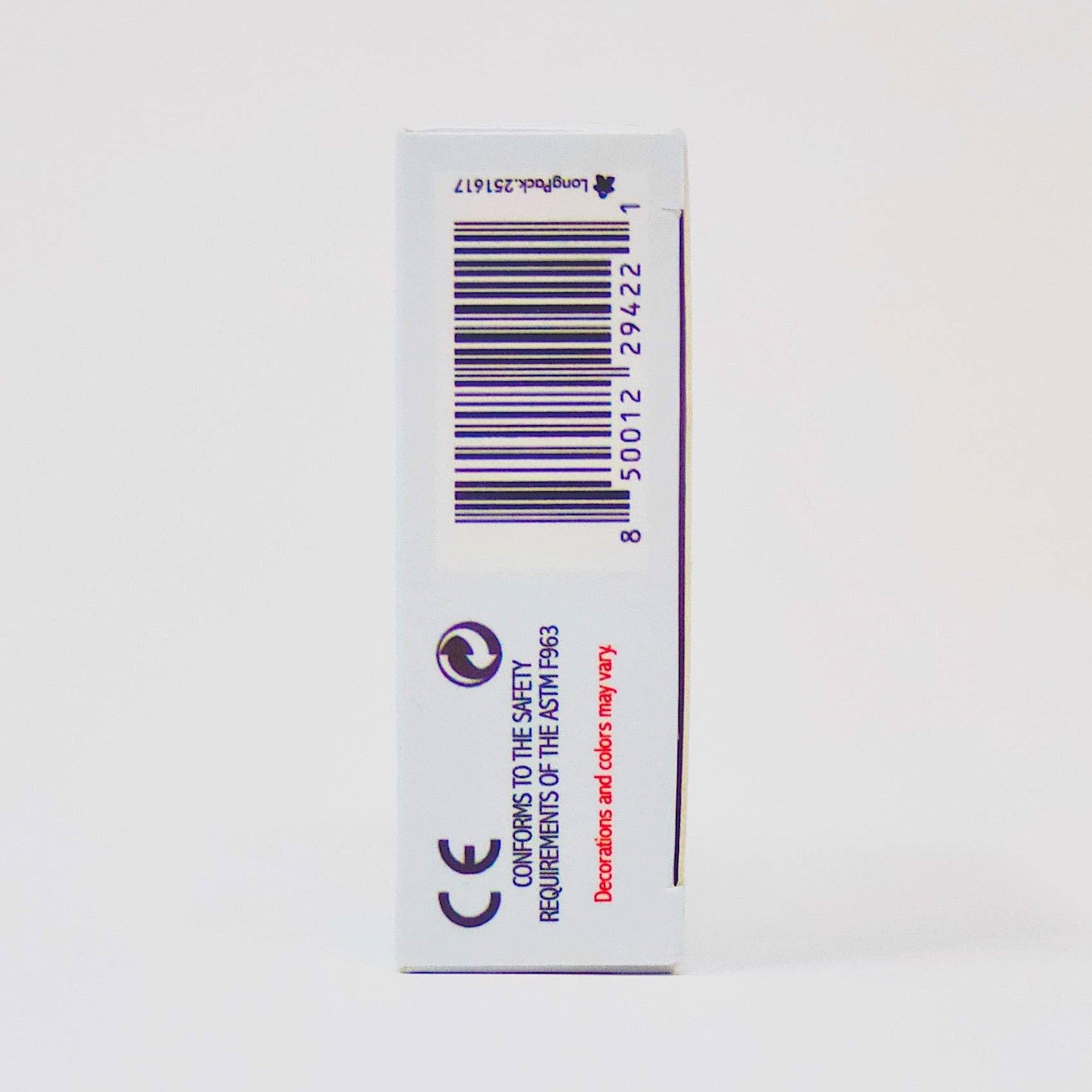 Side view of the Playing Cards: DEK Sisu (Finland) box in white, featuring a barcode, CE marking, and safety compliance text, embodying the Finnish principles of resilience and determination through its robust design.