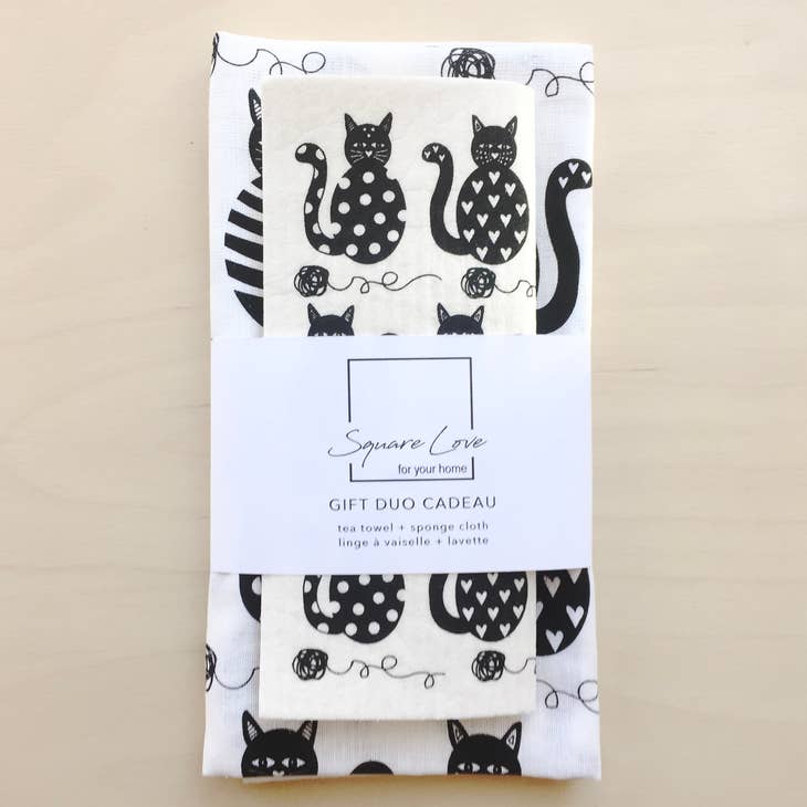 Gift Duo: Cats 1 Tea Towel + 1 Dish Cloth