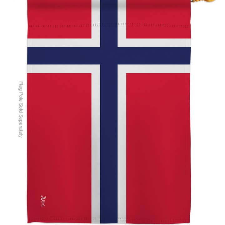 The Flag: Norway Garden Flag - Norwegian Nationality Home Decor Flag features a red background with a blue cross outlined in white, symbolizing Norwegian heritage and the national flag of Norway.