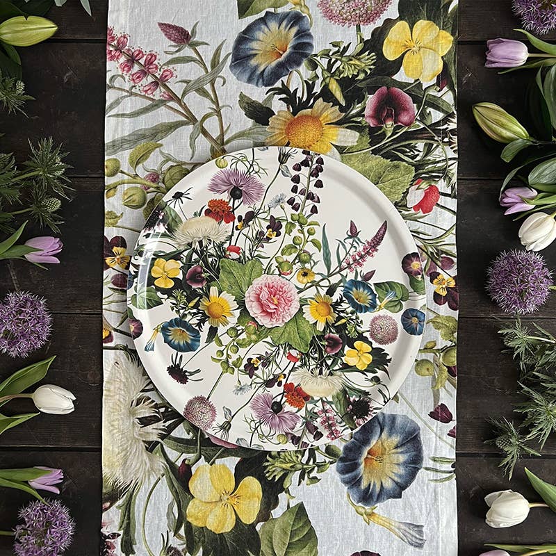 Serving Tray: "A Flower Garden" Nordic Birch Veneer Round Serving Tray 15" Diameter
