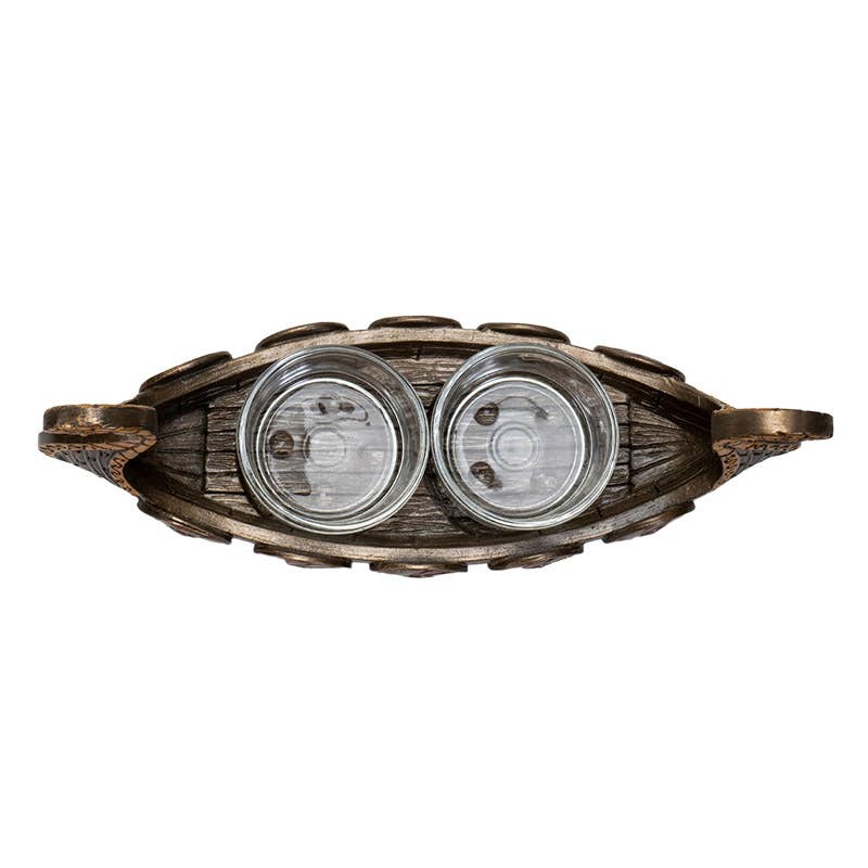 Candle Holder: Viking Ship Votive - Tea Lite Candle Holder - Bronze Resin with Two Glass Tea Lite Holders
