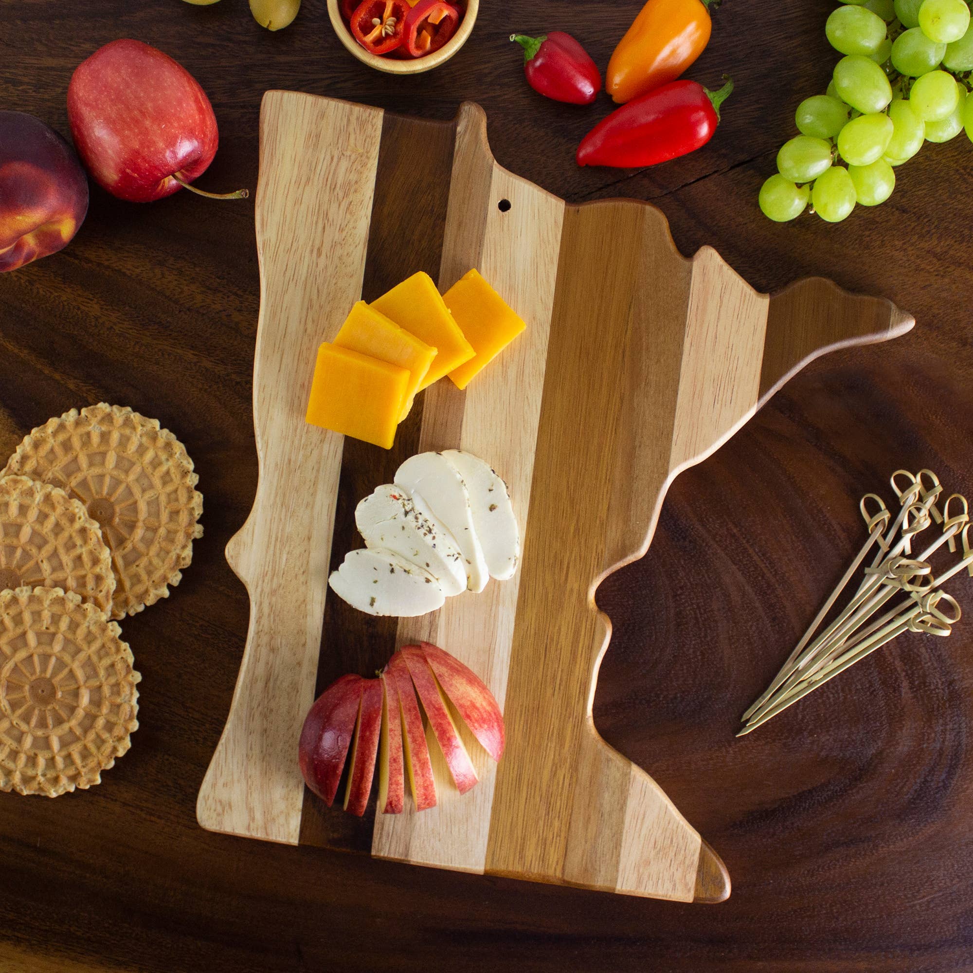 The Minnesota Shiplap Series Serving Board is perfect for holding fruit and crackers while adding charm to your table.