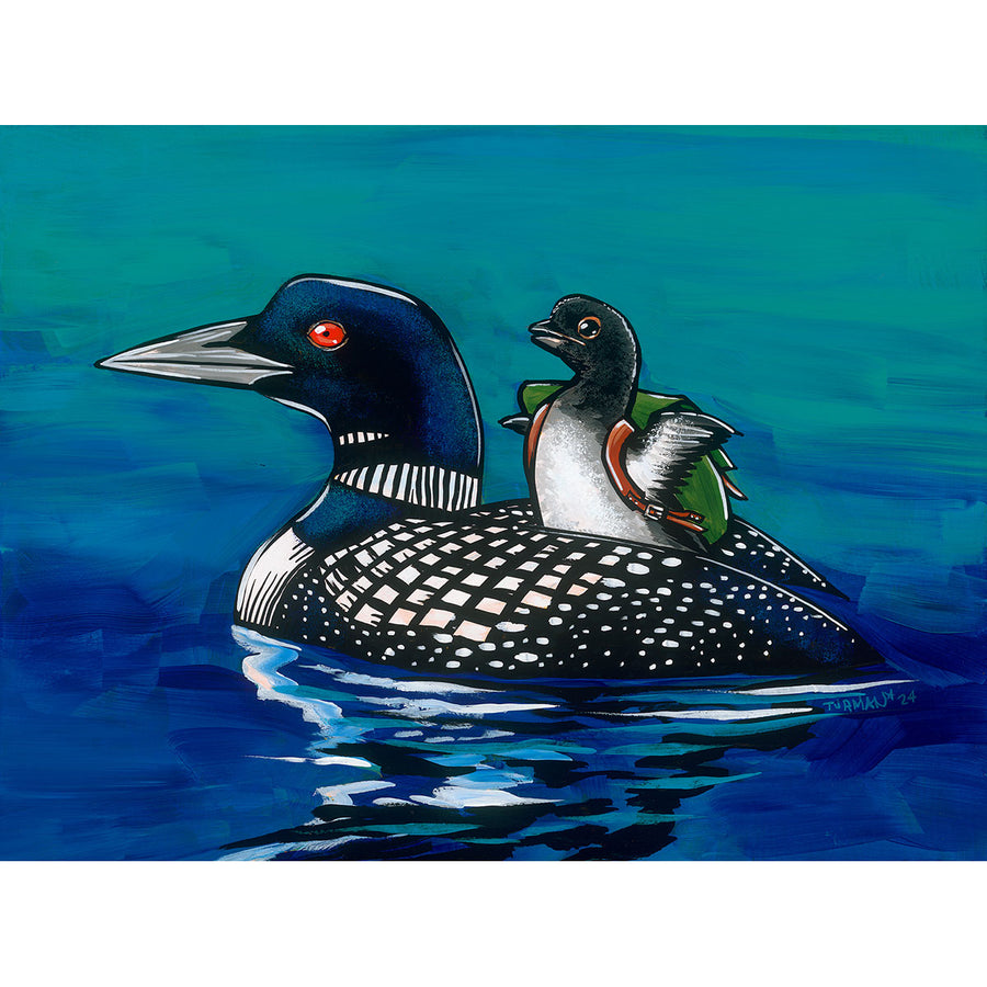 Artwork: Mama Loon's Backpack 8x8 inch Print by Adam Turman