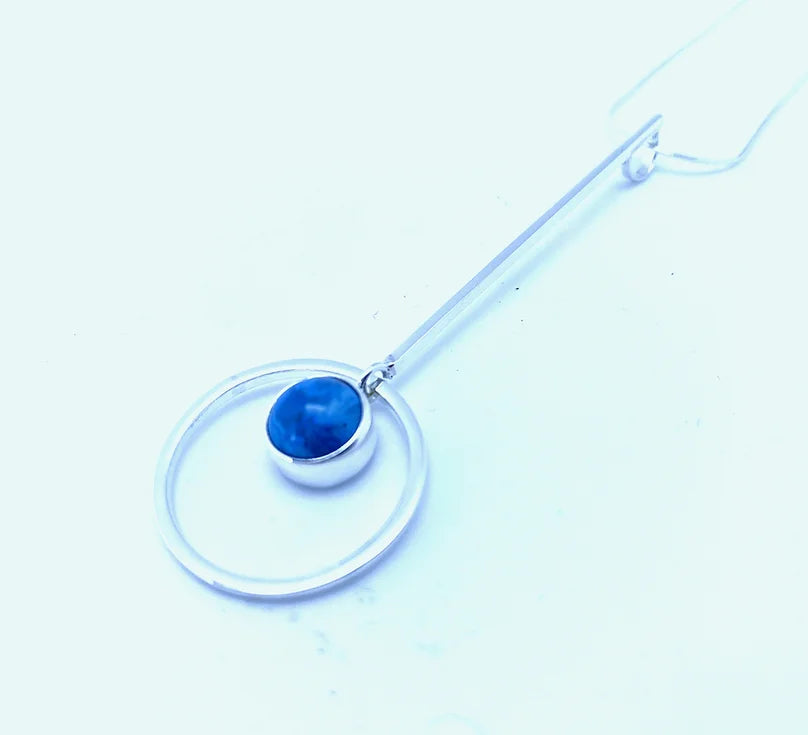 Necklace: Cirkel Pendant, Long - Swedish Blue