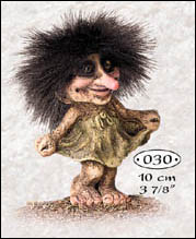 The NyForm Dancing Girl Troll of Norway figurine stands 4.5" tall, featuring wild black hair, a large nose, and a simple dress. This collectible is handmade in Norway and makes a unique addition to any collection.