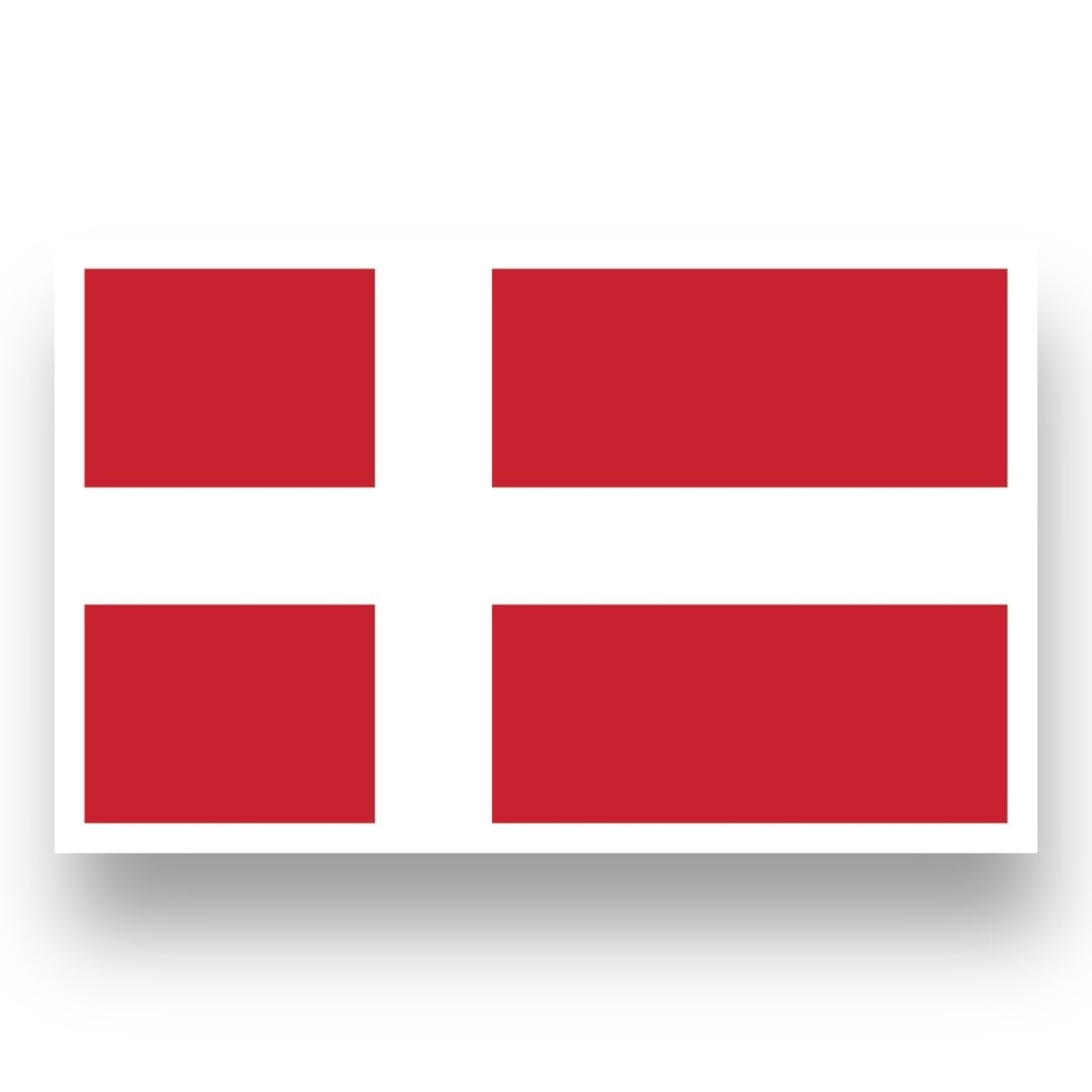 The image displays the Nordic Sticker: Denmark Flag – Proud Heritage, showcasing Denmarks red background and white Scandinavian cross, symbolizing Nordic pride. Measuring 4 x 2.5 inches, its glossy, UV & water-resistant, dishwasher safe, and easy to peel. Buy 3 Get 1 Free offer available.