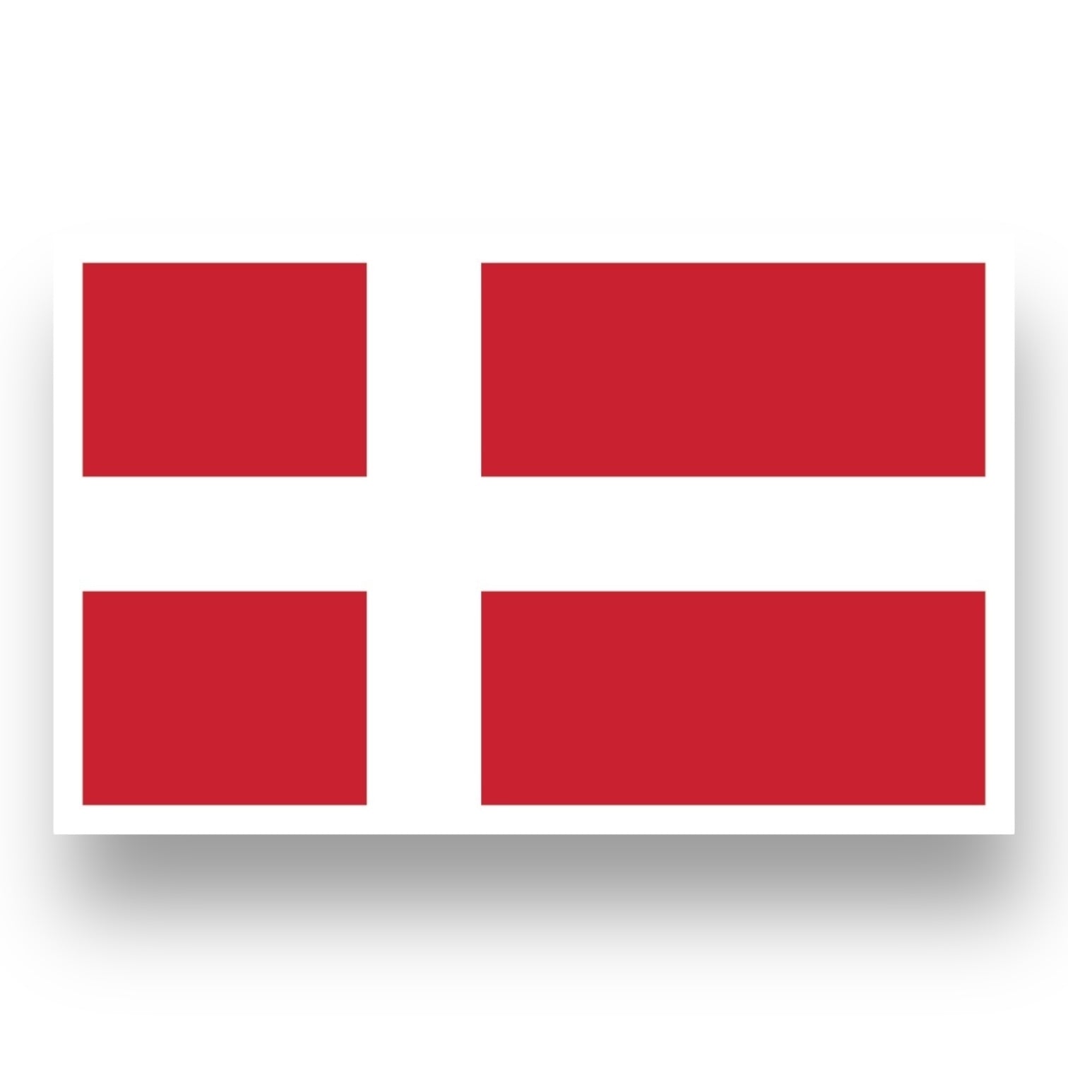 The image displays the Nordic Sticker: Denmark Flag – Proud Heritage, showcasing Denmarks red background and white Scandinavian cross, symbolizing Nordic pride. Measuring 4 x 2.5 inches, its glossy, UV & water-resistant, dishwasher safe, and easy to peel. Buy 3 Get 1 Free offer available.
