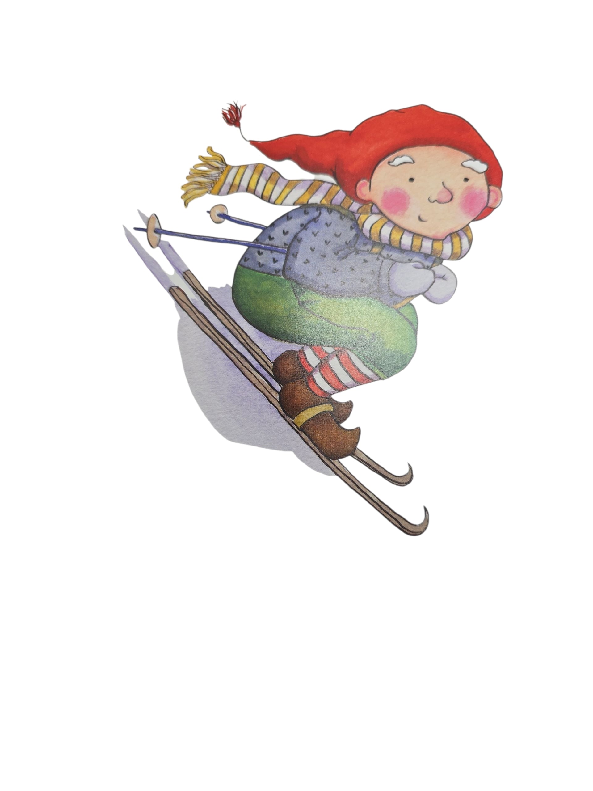 Charming illustration of a child skiing in winter clothes, inspired by Kirsten Sevig—featured in the Card Pack: Christmas Cards by Kirsten Sevig (8 cards with envelopes in a box).