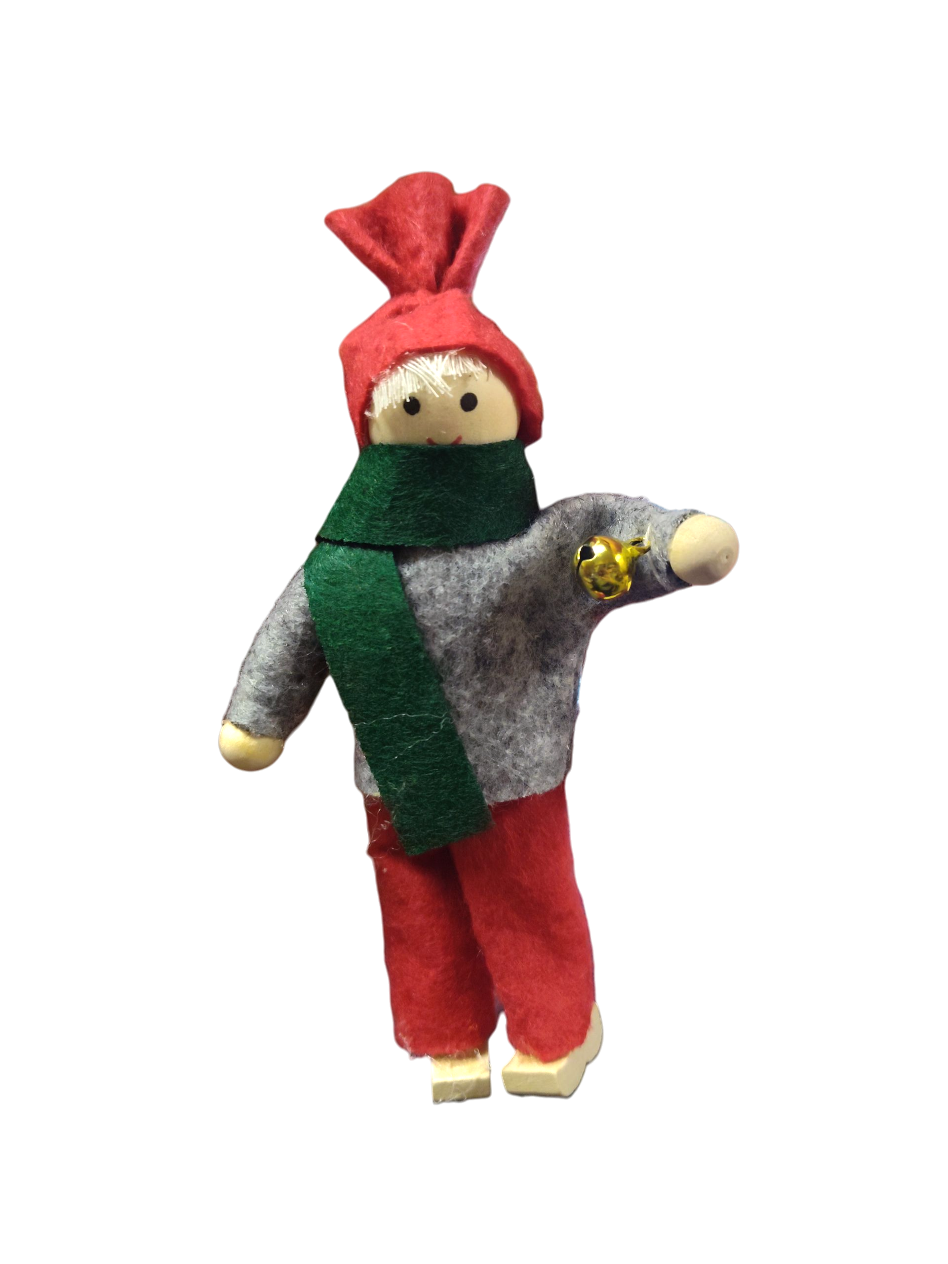 The Ornament: Swedish Tomte Girl or Boy Christmas Tree Ornament is dressed in red and green with wooden clogs, making it a charming handcrafted Scandinavian addition to your festive holiday decor.