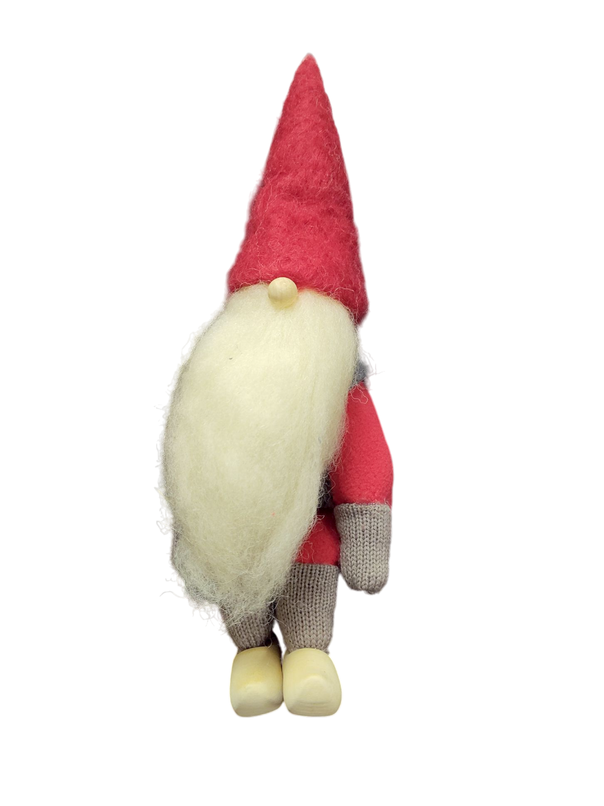 The Santa: Posable Nisse Holiday Figurine features a small figure with a long white beard, red hat, red and gray clothes, and beige shoes—perfect for Scandinavian holiday décor—shown against a plain white background.