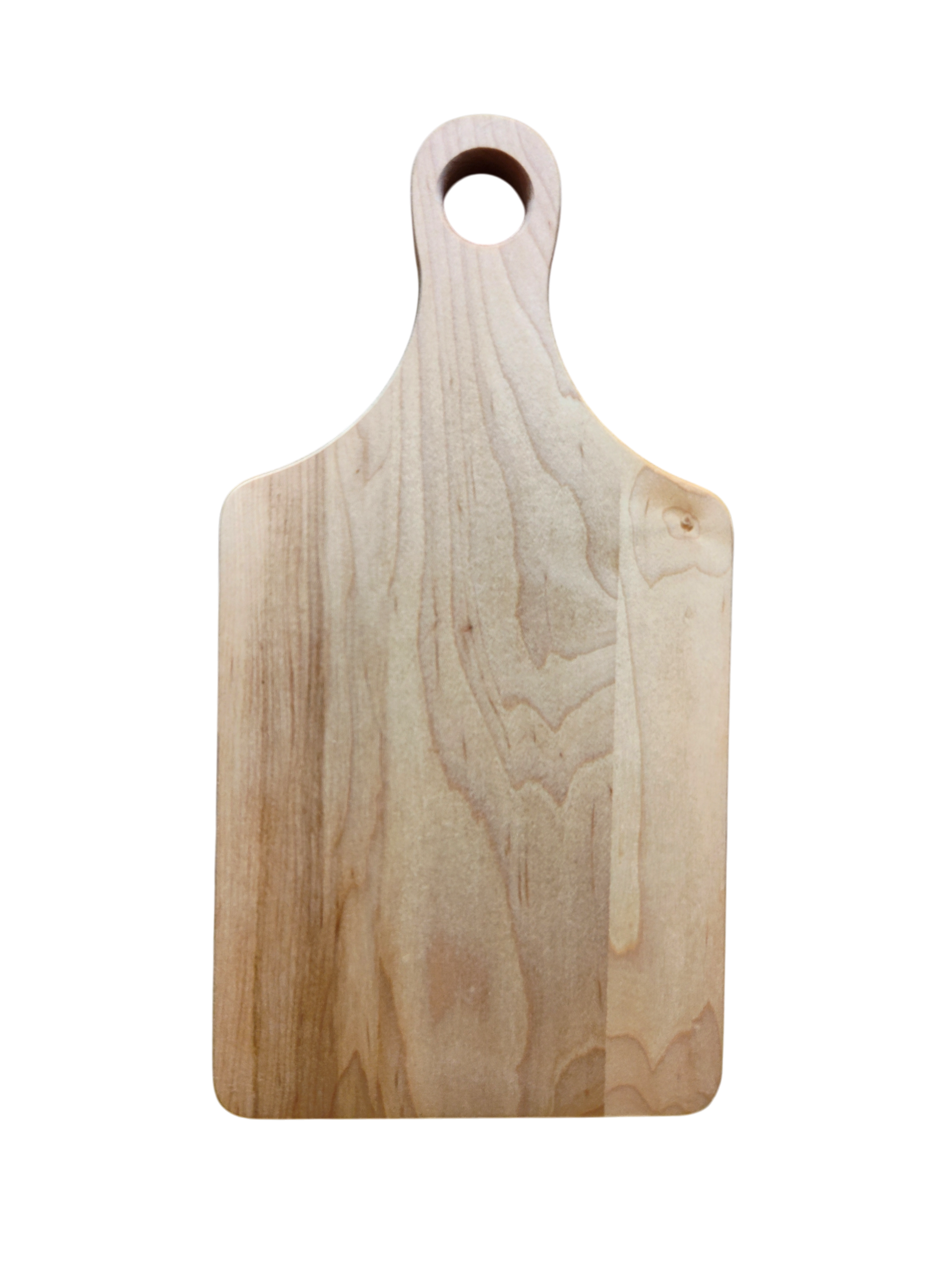 The "Valkommen" Swedish maple wood cutting board (13.5" x 7") features a handle with a hole near the top, inspired by Swedish folk art, and is shown on a white background.