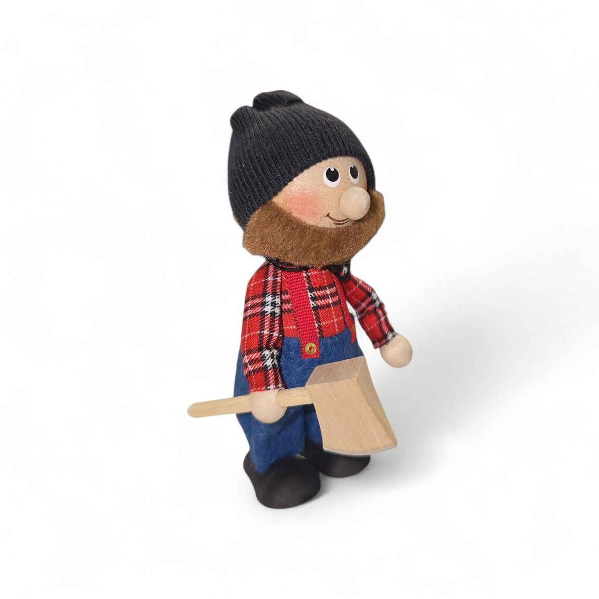 Figurine: Lumberjack Tomte with Axes Handcrafted in Scandinavia of Wood and Fabric 4.5" tall