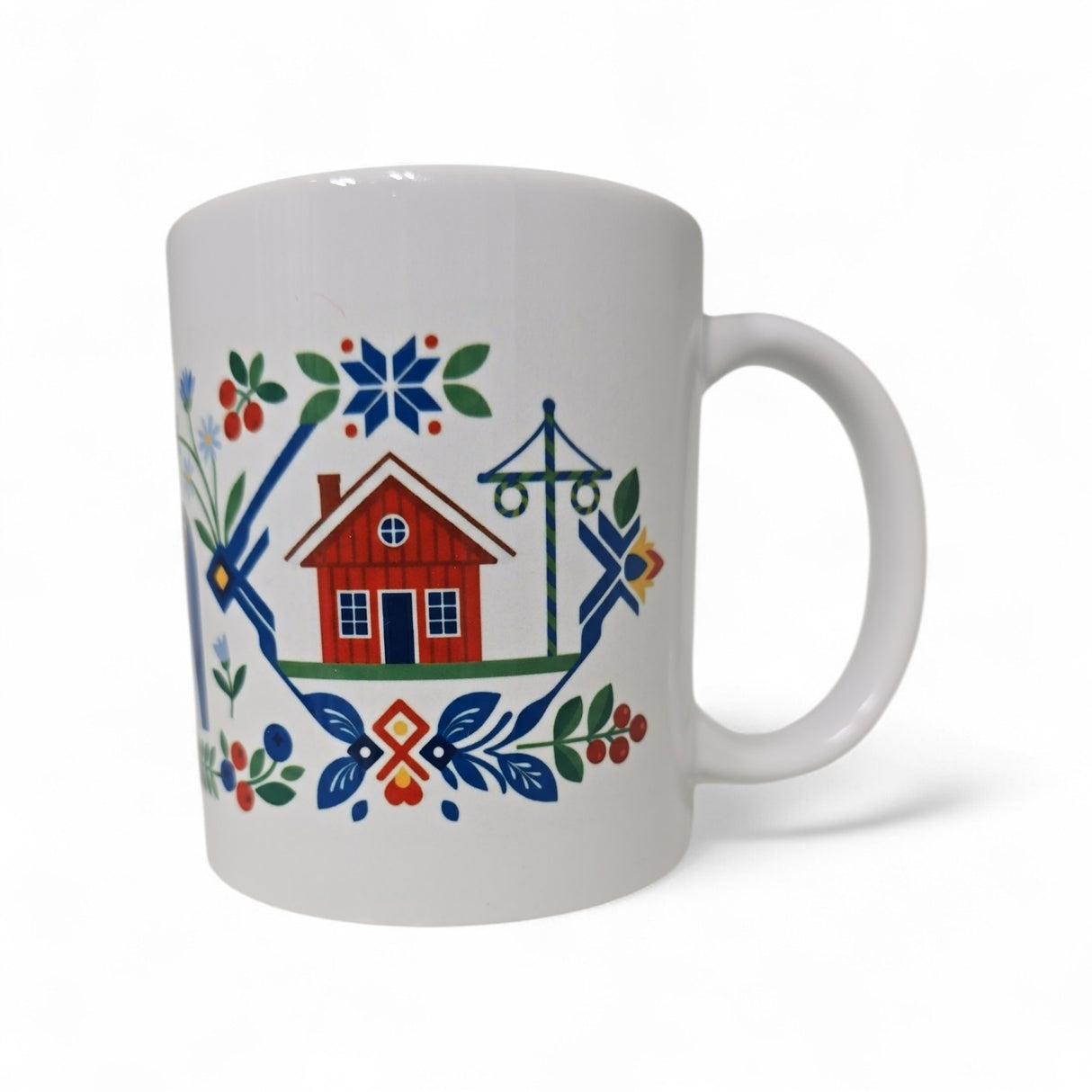Mug: Swedish Images Blue Dala Horse Church Red House 11oz Mug