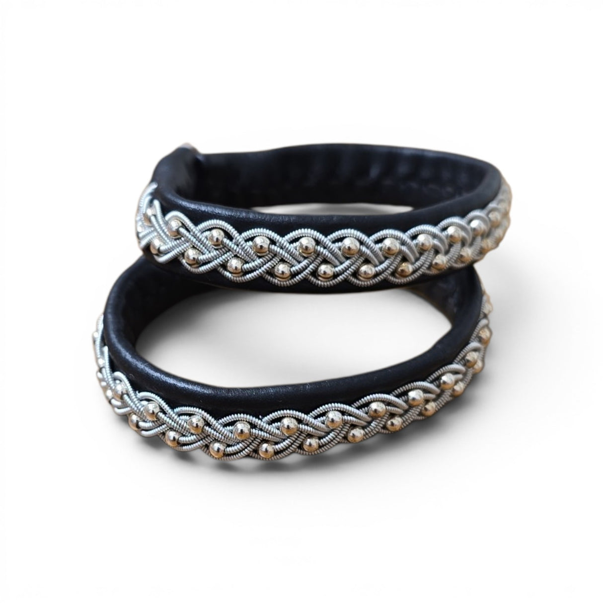 Bracelet: Sami Lapland Bracelet Made in Sweden Reindeer Hyde Pewter & Silver with Gold Beads #39 Black