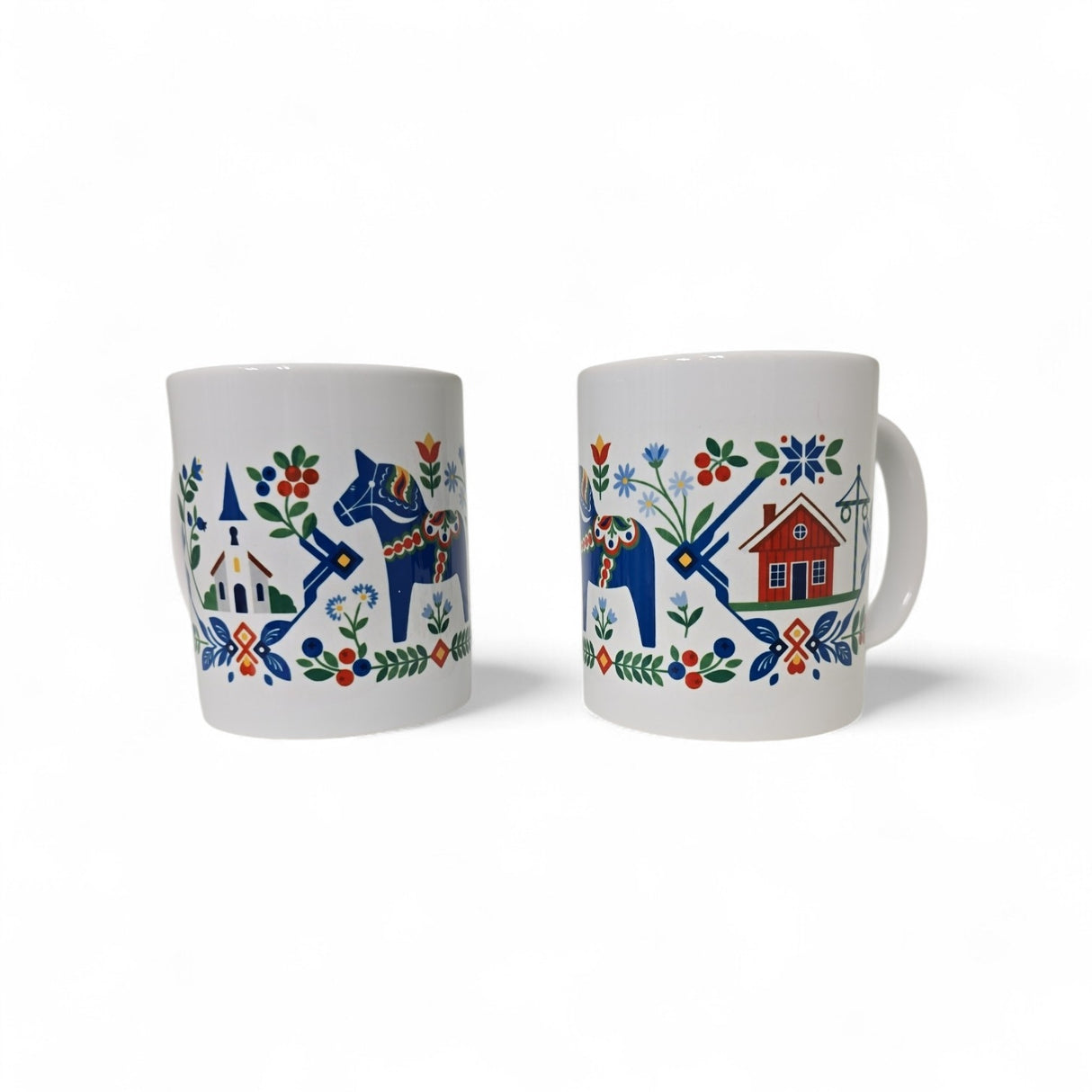 Mug: Swedish Images Blue Dala Horse Church Red House 11oz Mug