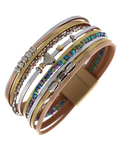 Bracelet: 8 Strand Metal Sliding Tubes/Checkered Strands