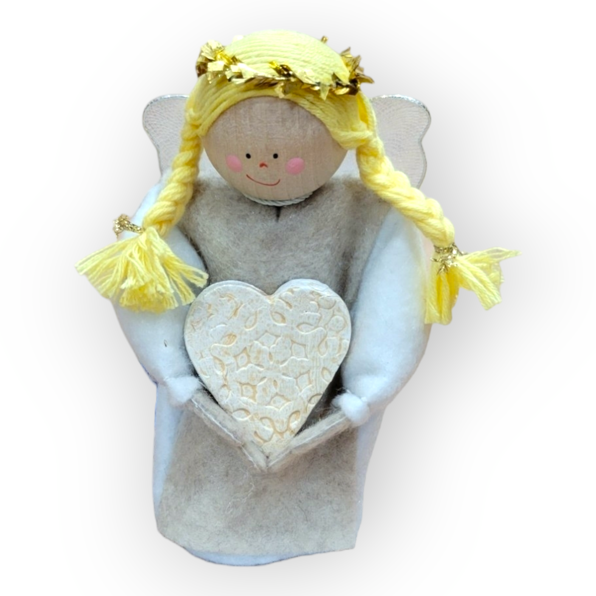 Figurine: Angel with Braids Holding Heart