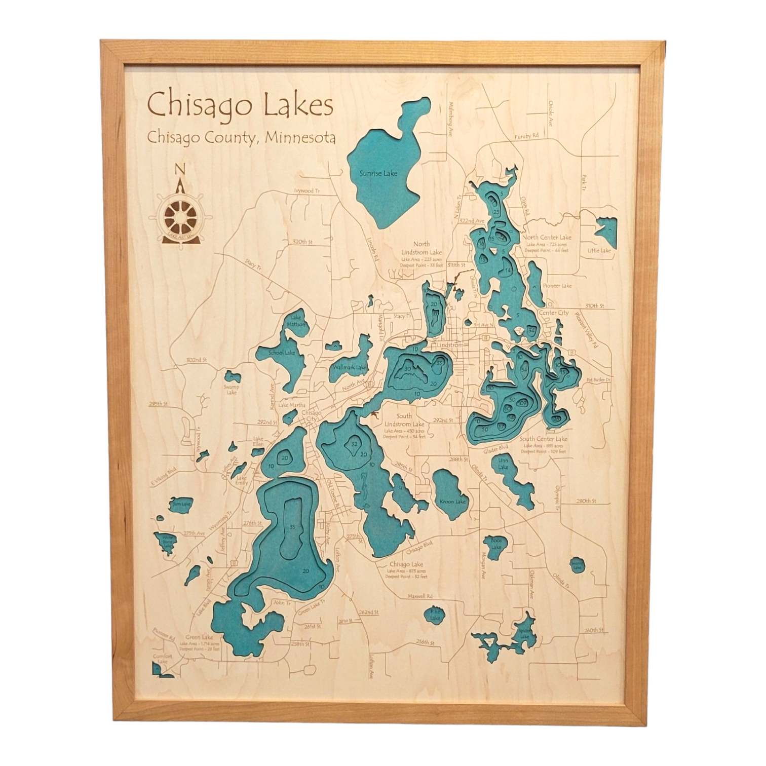 Lake Map: Chisago Lakes Area - Lake Map, 24x30