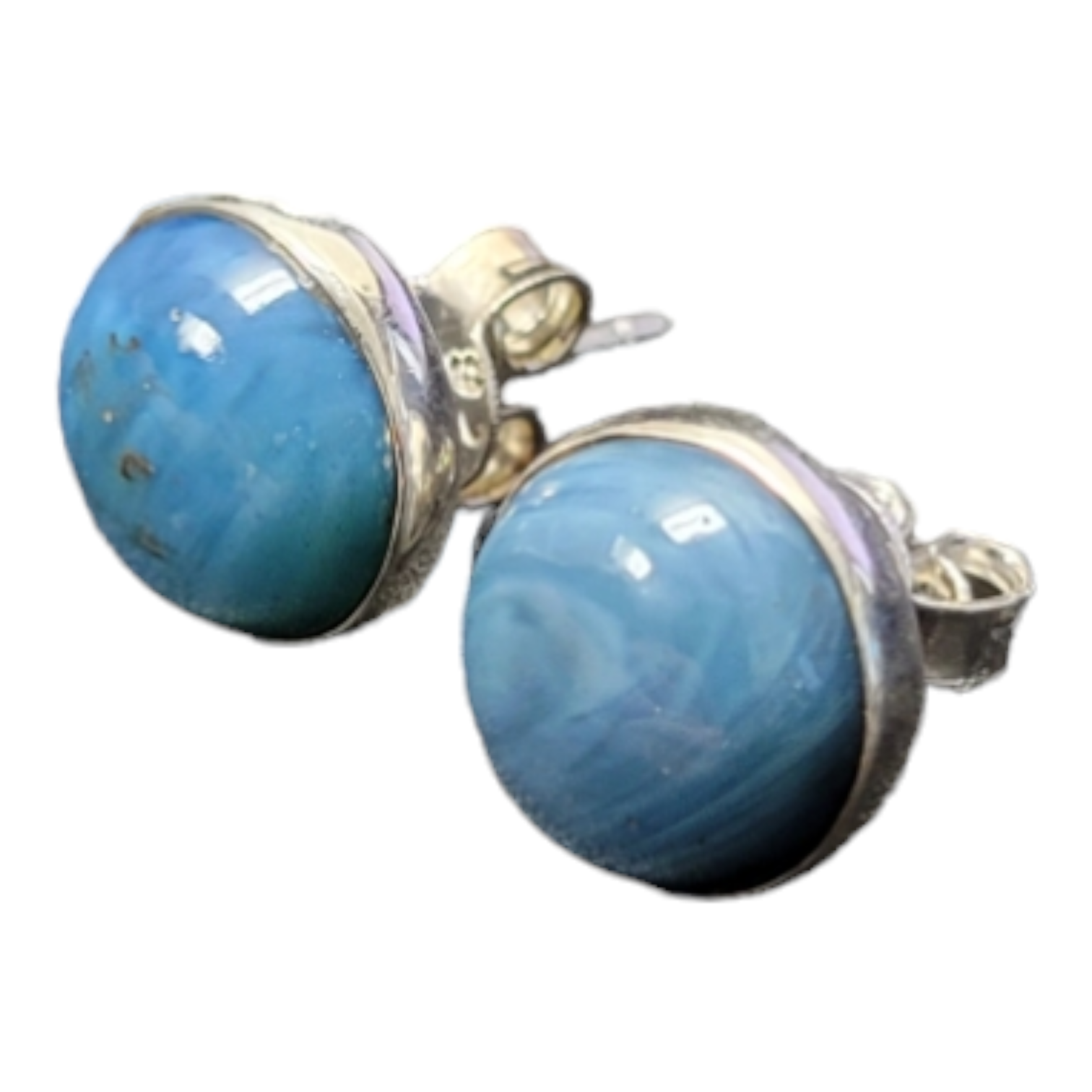 Earrings: Plain Round Studs - Swedish Blue