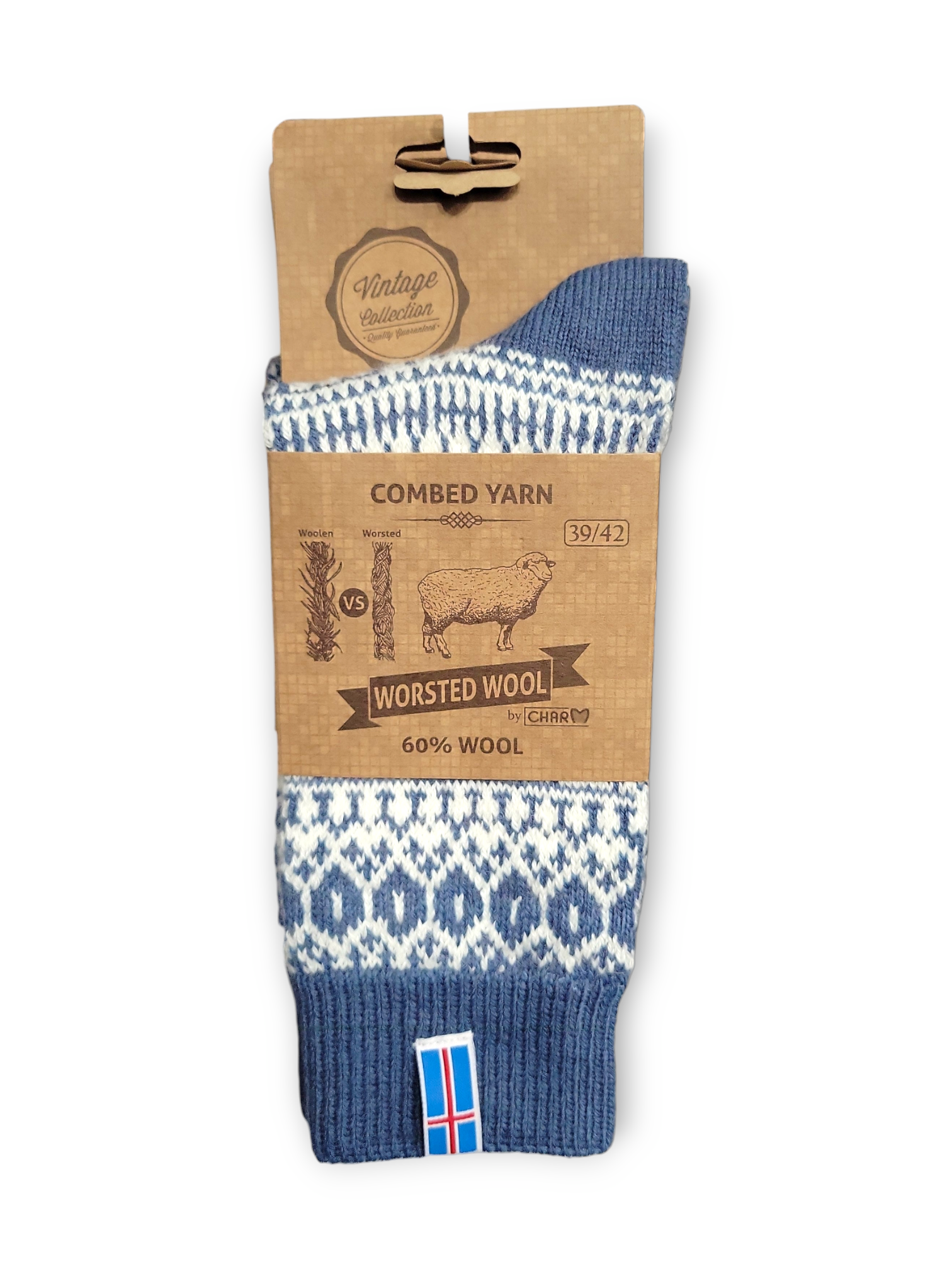 Socks: Wool Wear of Scandinavia Blue/Grey with Iceland Flag 60% Wool