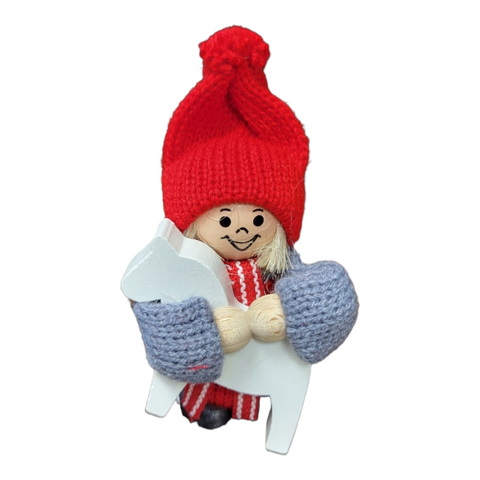 Figurine: Santa Girl with White Dala Horse Red