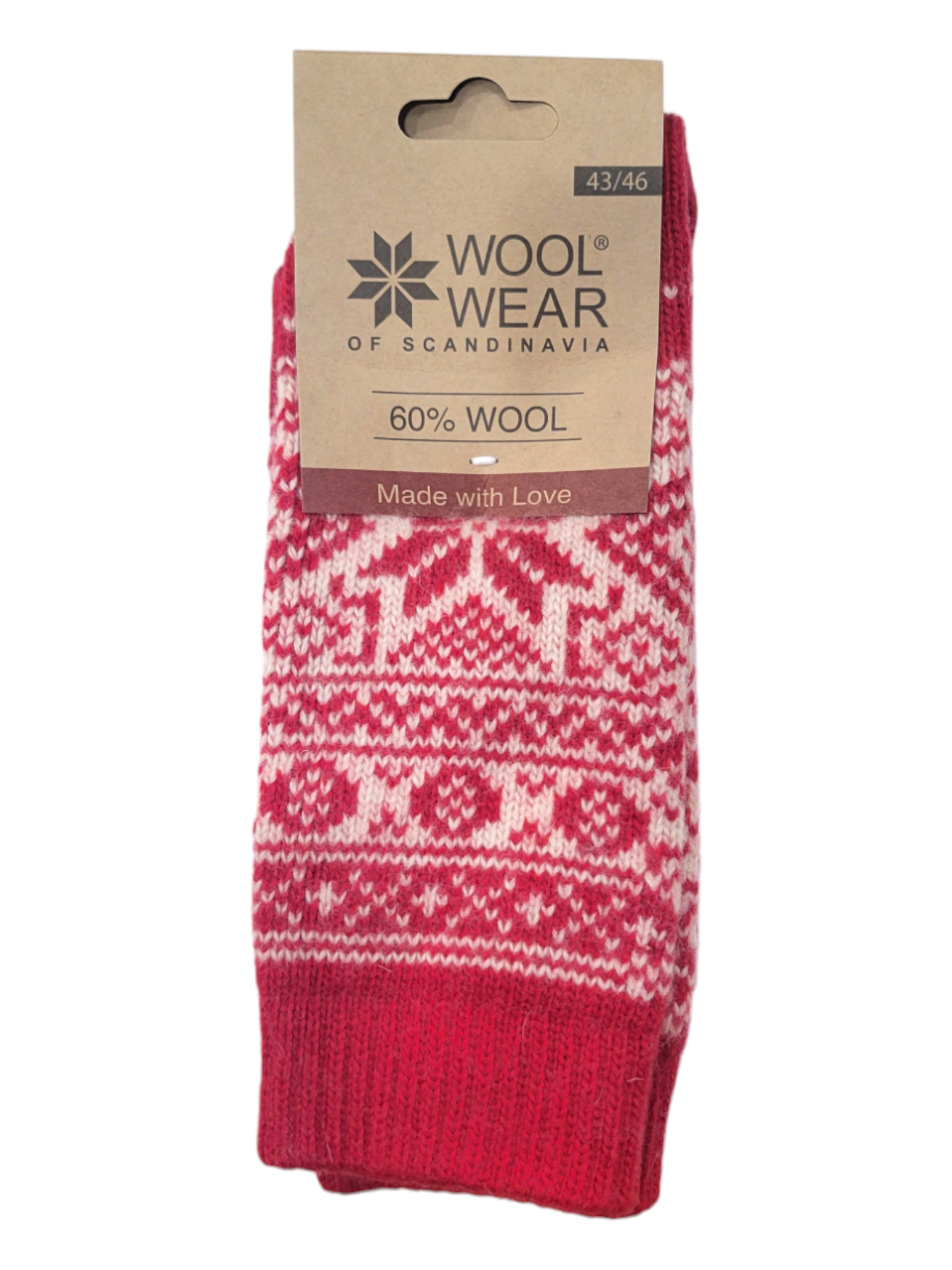 Socks: Wool Wear - Red w/ White Pattern, Selbu Star, 60% Wool