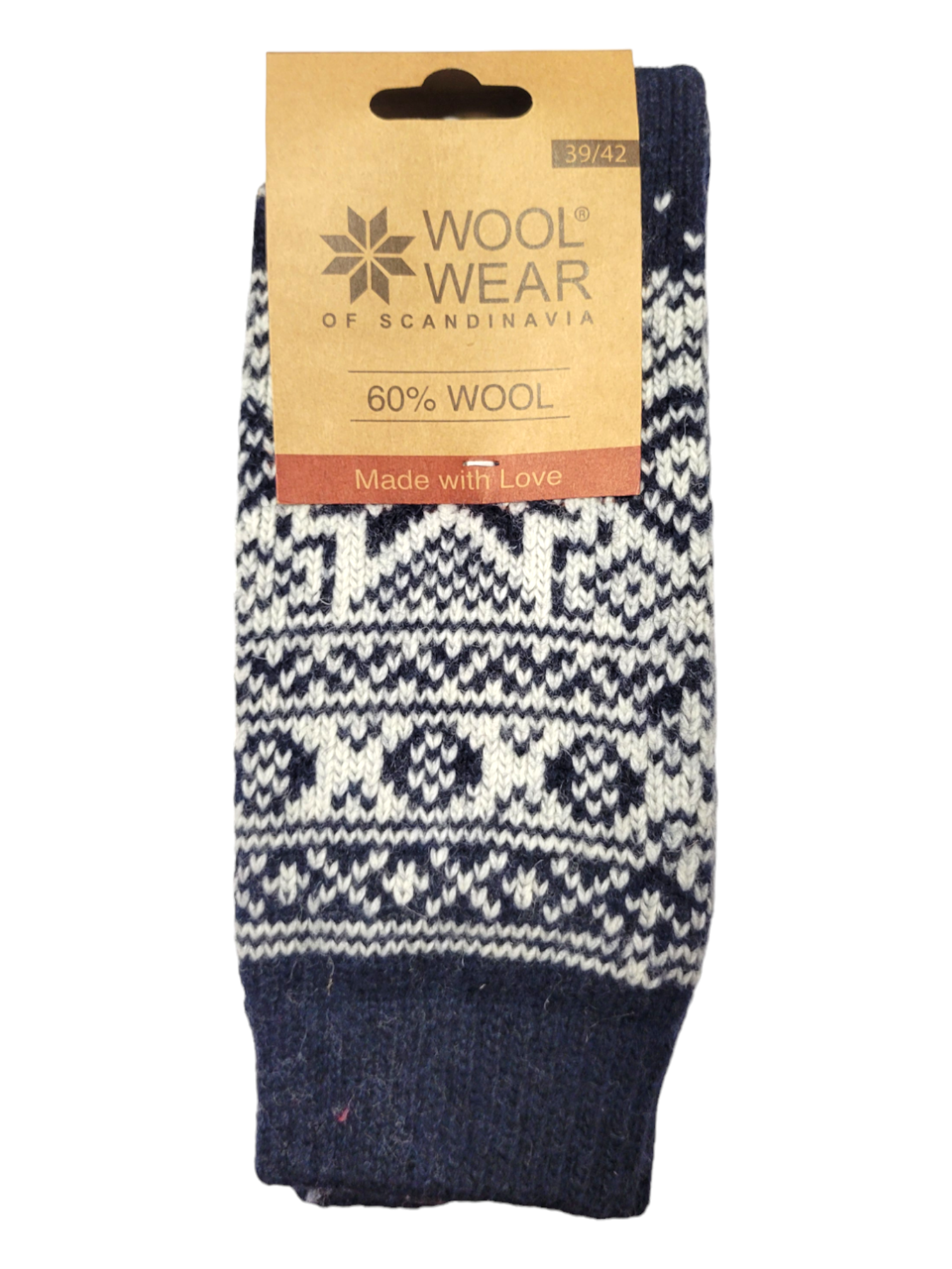 Socks: Wool Wear - Navy w/ White Pattern, Selbu Star, 60% Wool