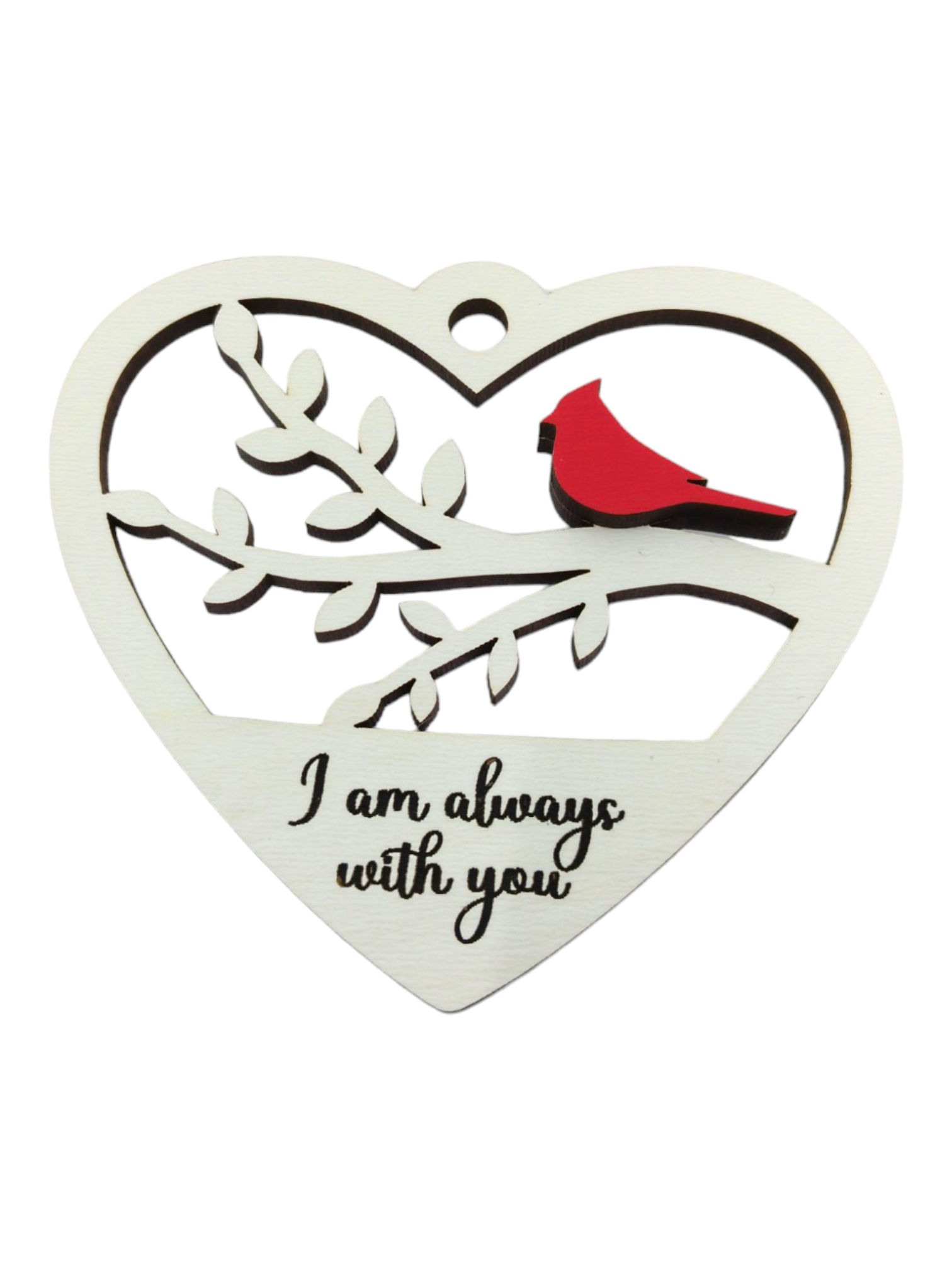 Ornament: 1-Cardinal "I am always with you" Heart Shaped Ornament