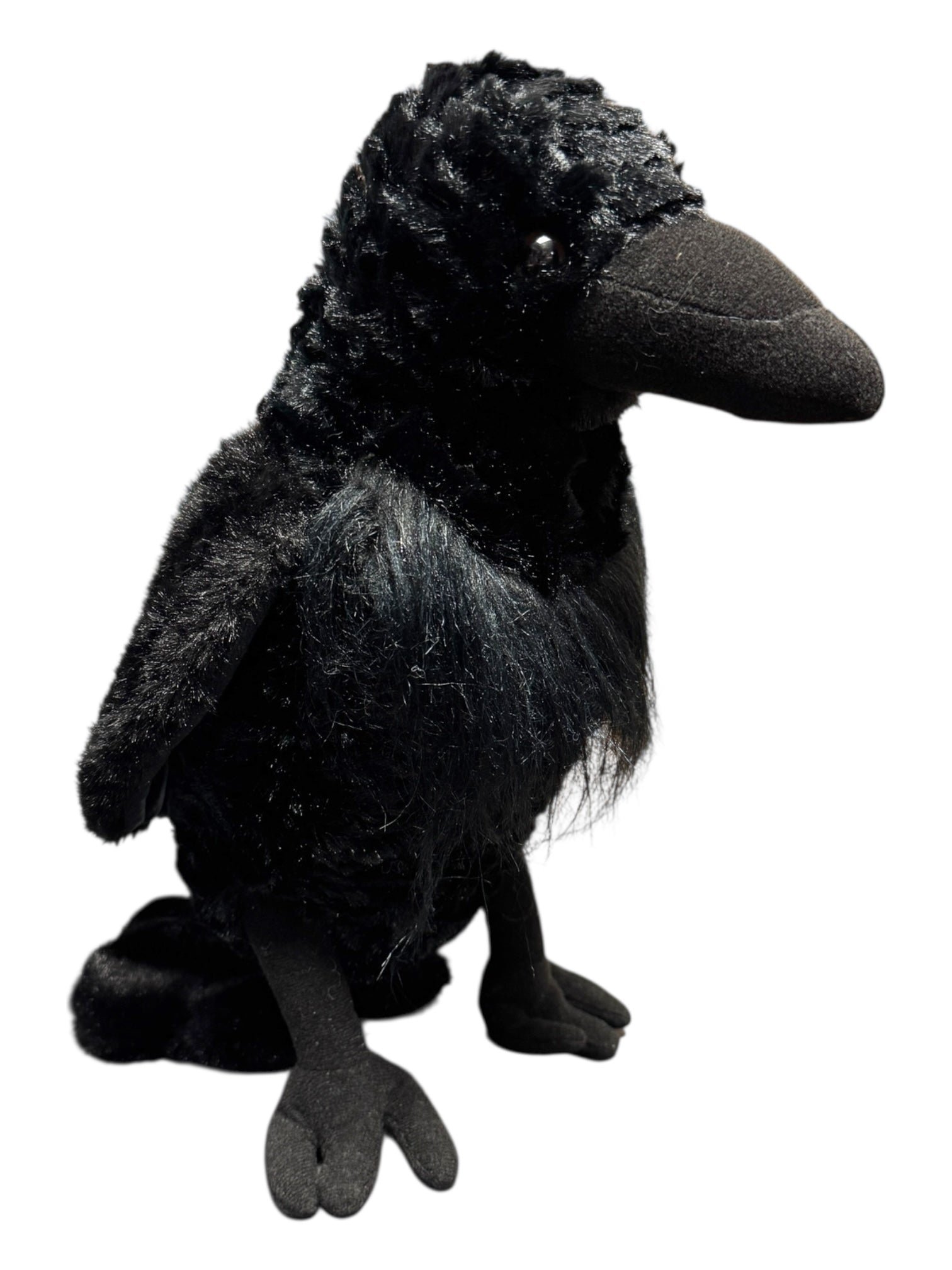 The Plush: Raven Wild Onez Raven Stuffed Stands Animal, 12 tall with soft fur and fabric feet, sits upright against a white background—a perfect Viking companion inspired by Norse lore.