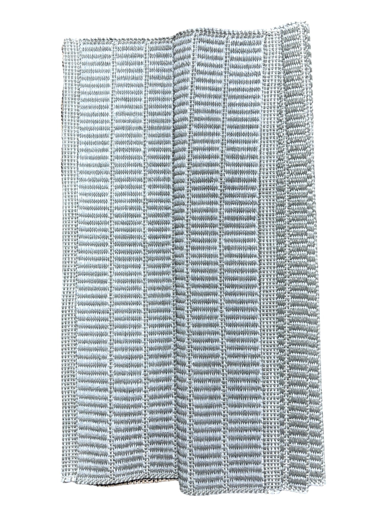 The Horredsmattan - Mai Vinyl Rug (28 x 60) is a folded, light gray rectangular rug with a grid pattern and neat edges—an eco-friendly Swedish design perfect for modern interiors.