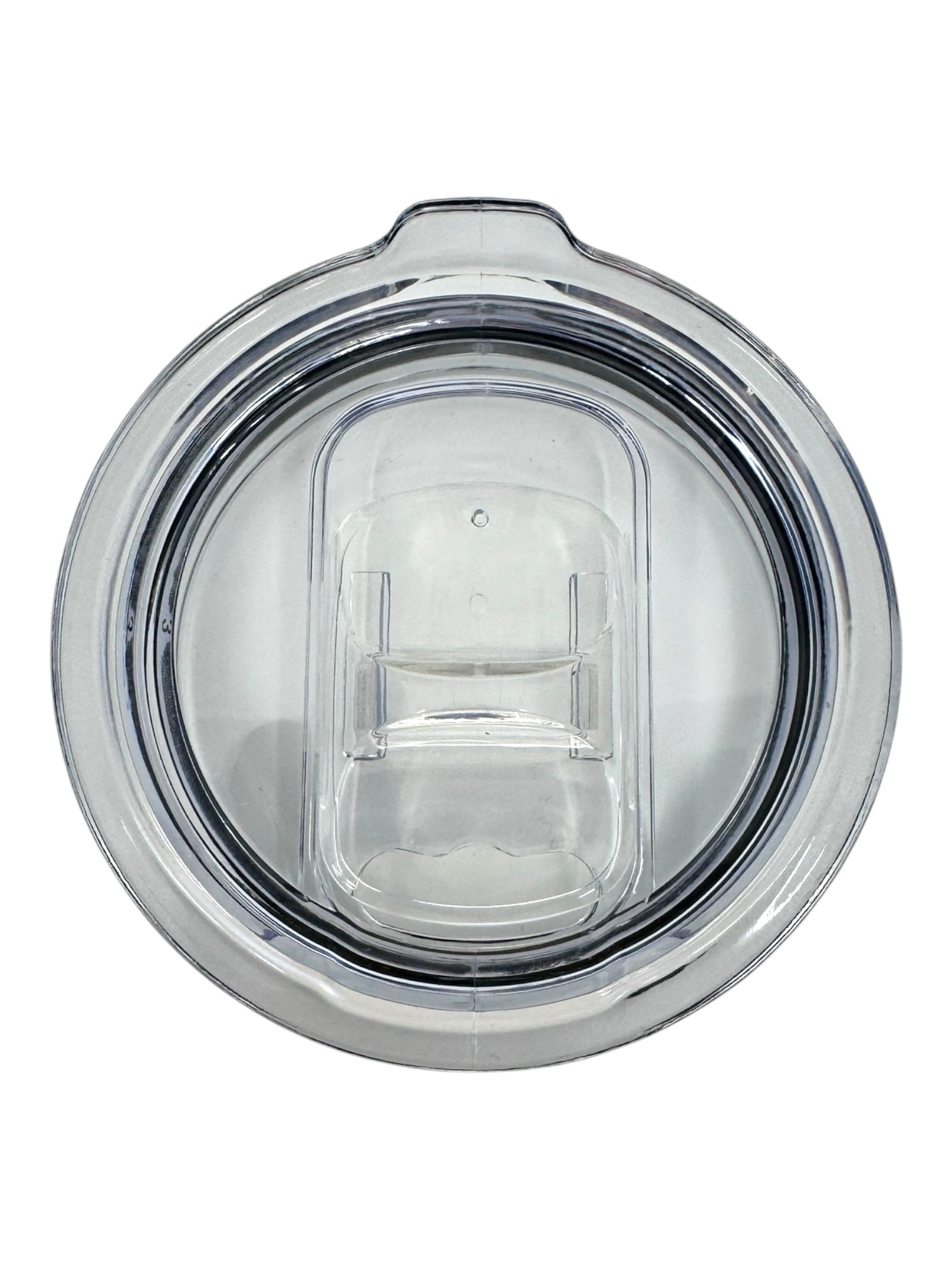 The Tumbler: Swedish Dala Horses - Blue 20oz Stainless Steel Tumbler features a clear slide-close plastic lid, viewed from above, designed for a perfect fit and reflecting subtle Nordic artistry.