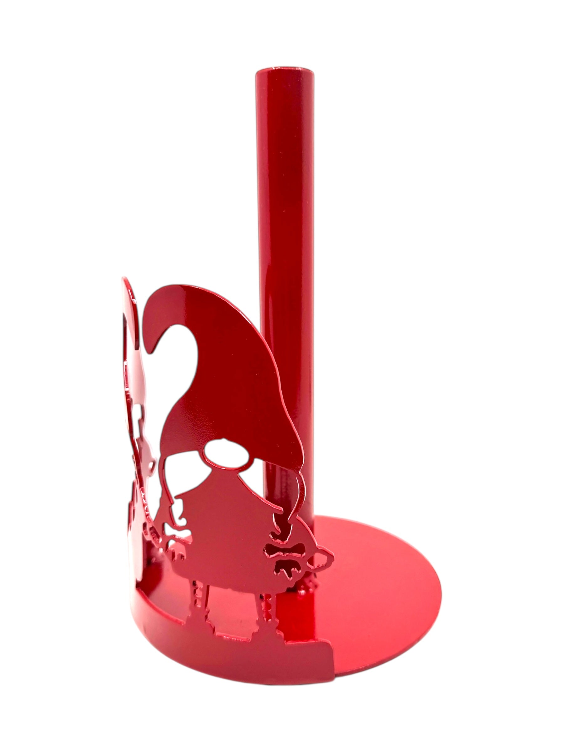 Add Scandinavian charm to your kitchen with the Holder: Red Gnome (tomte) Paper Towel Holder 2 Gnomes, featuring cut-out silhouettes of gnomes with hats on the side—perfect for a playful and stylish paper towel display.