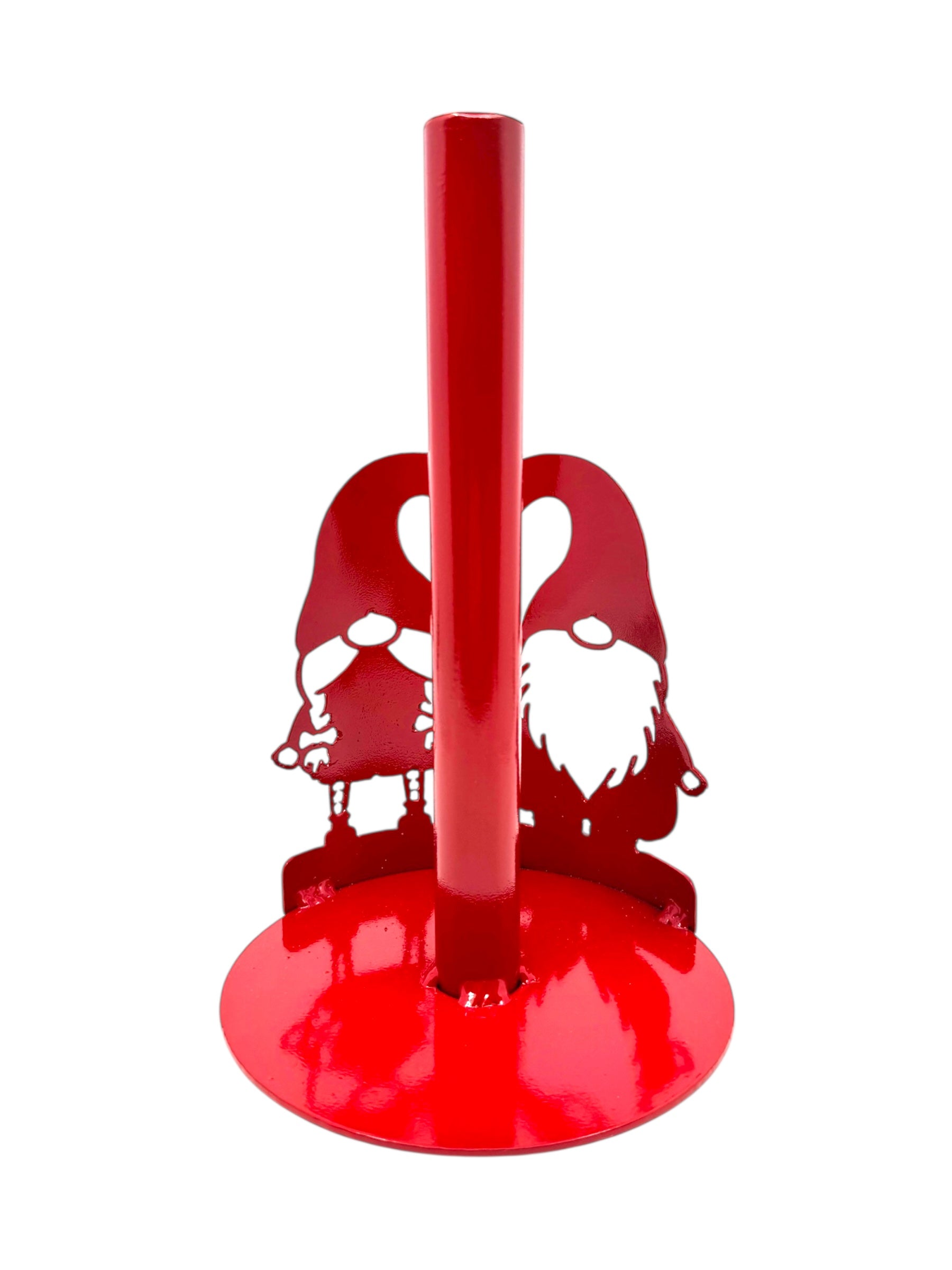 The Red Gnome (tomte) Paper Towel Holder features two back-to-back gnome silhouettes on the base, adding a charming Scandinavian touch to your kitchen decor.